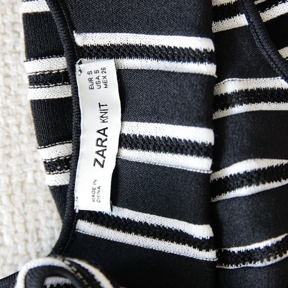 ZARA Knit Black and White Striped Midi dress size S - Picture 4 of 6